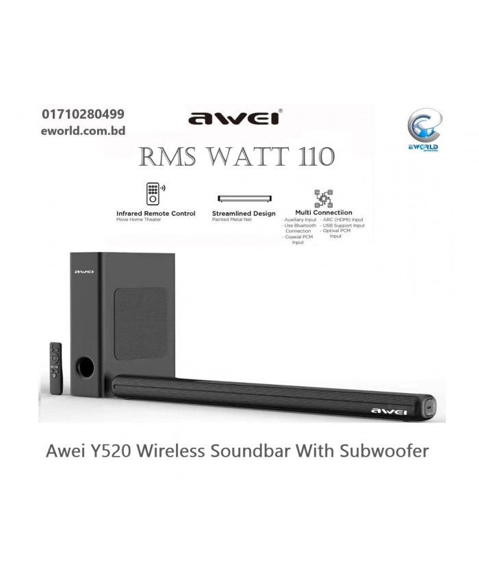Awei Y520 Wireless Bluetooth Soundbar With Subwoofer For Your Digital HomeTheatre Sound Systems